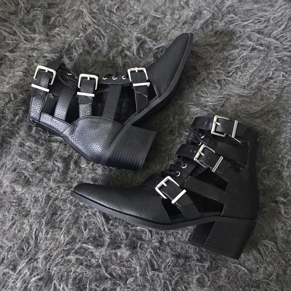 Express Shoes - Cut-Out Buckle Strap Ankle Booties